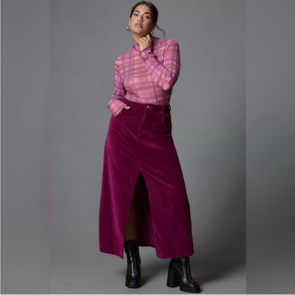 Anthropologie Pilcro The Madi Front-Slit Corduroy Skirt Size 8